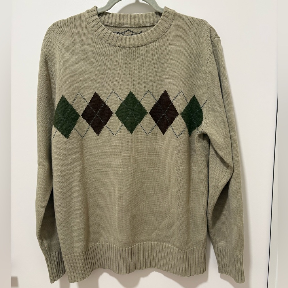 Men's Argyle Sweater - Green and Brown - Size Large - Perfect for Fall!